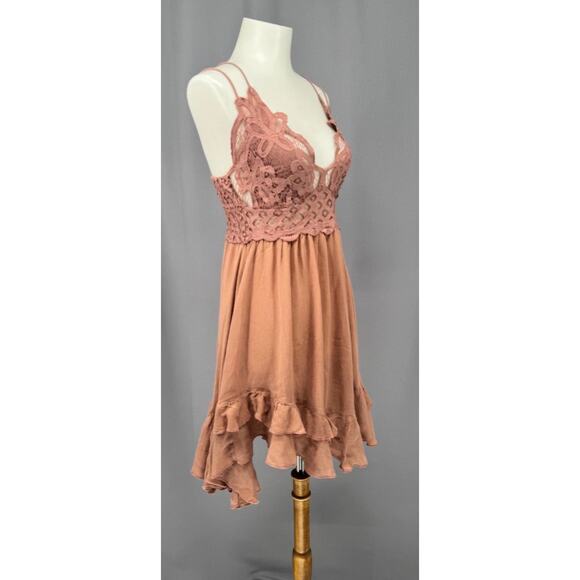 Free People Dress Womens Large Dusty Rose Adella Slip Lace Fairy Boho Coquette - Picture 2 of 14